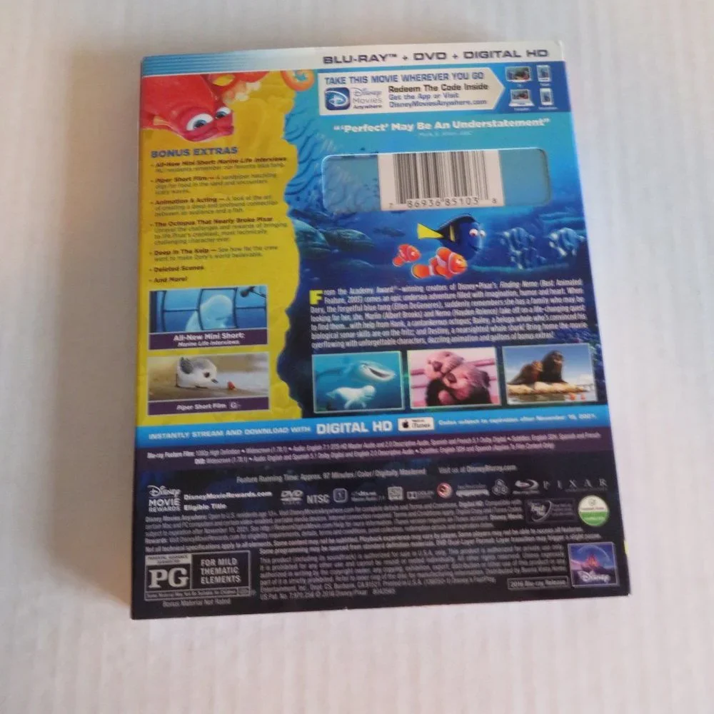 Disney-Pixar FINDING DORY, BLU-RAY+DVD + DIGITAL HD, NWT - Picture 2 of 2